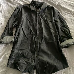 Beverly Hills Polo Club Gray Denim Button Down Shirt Long Sleeve Size M